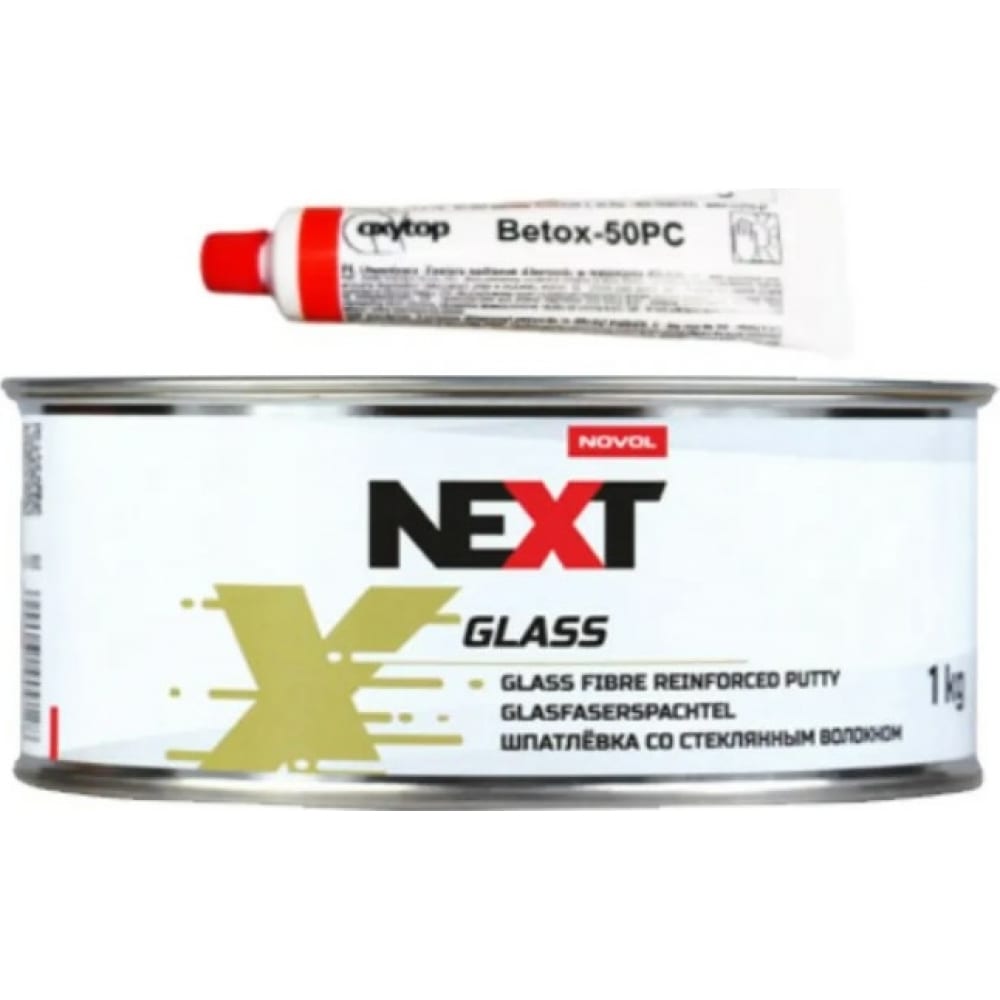 Шпатлевка с длинным стекловолокном NOVOL NEXT GLASS банка 1 кг, с отвердителем 90912