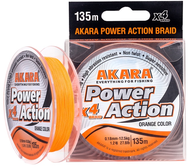 

Леска плетеная (шнур) AKARA POWER ACTION X-4 ORANGE (APAX4O-135-025 (135 м 0,25мм)