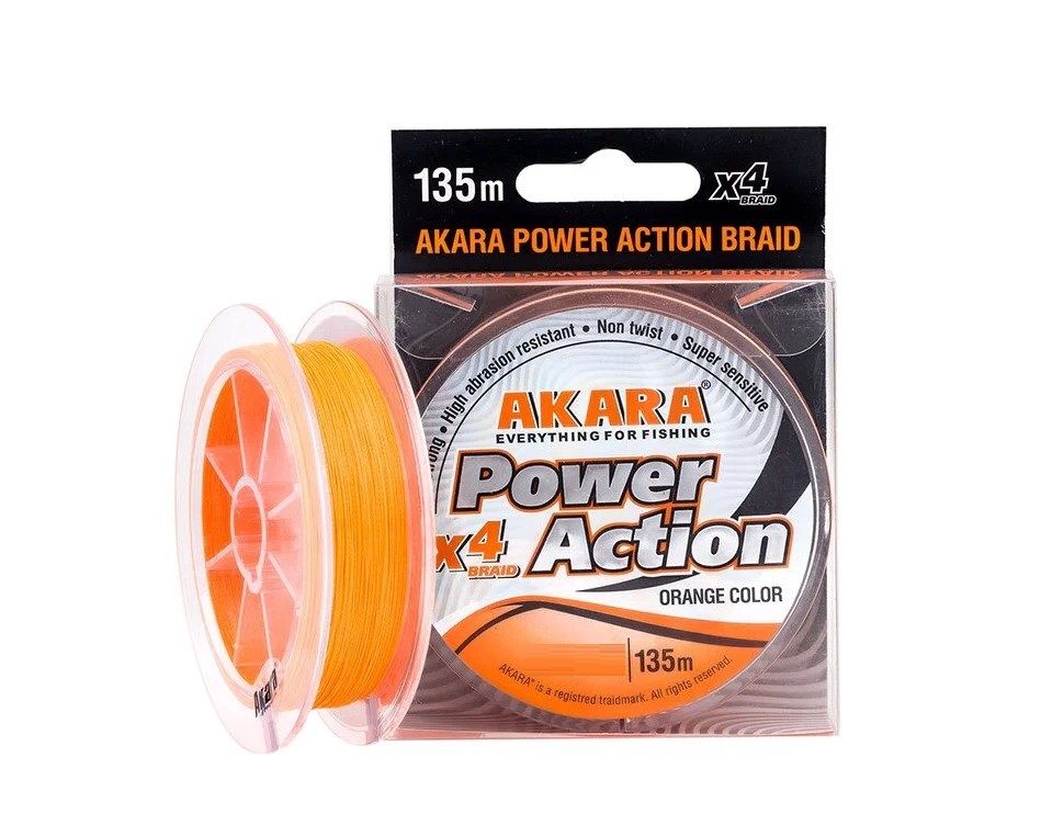 

AKARA Леска плетеная (шнур) AKARA POWER ACTION X-4 ORANGE (APAX4O-135-020 (135 м 0,2мм) ), Оранжевый