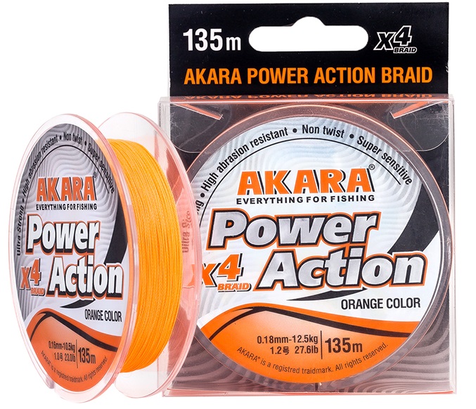 

Леска плетеная (шнур) AKARA POWER ACTION X-4 ORANGE (APAX4O-135-012 (135 м 0,12мм), Оранжевый