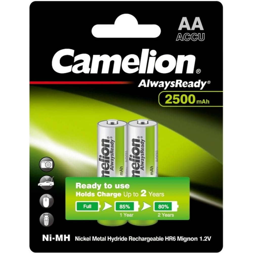 фото Аккумулятор camelion nh-aa2500arbp2 aa-2500mah, ni-mh, always ready, bl-2, 1.2в 11006