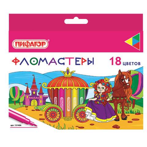 

Набор фломастеров Пифагор "Принцессы", арт. 151406, 18 цв х 10 упак.