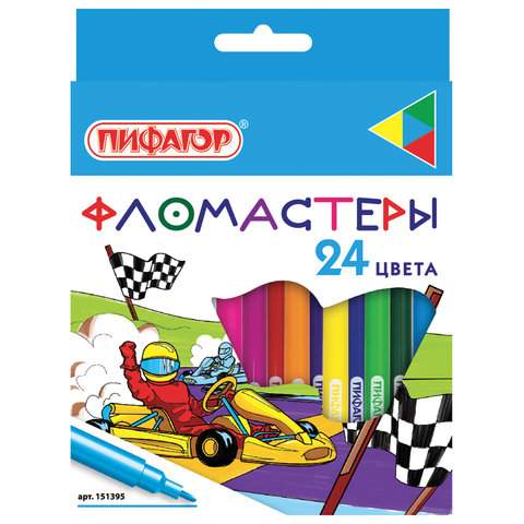 

Набор фломастеров Пифагор "Гонщики", арт. 151395, 24 цв х 5 упак.
