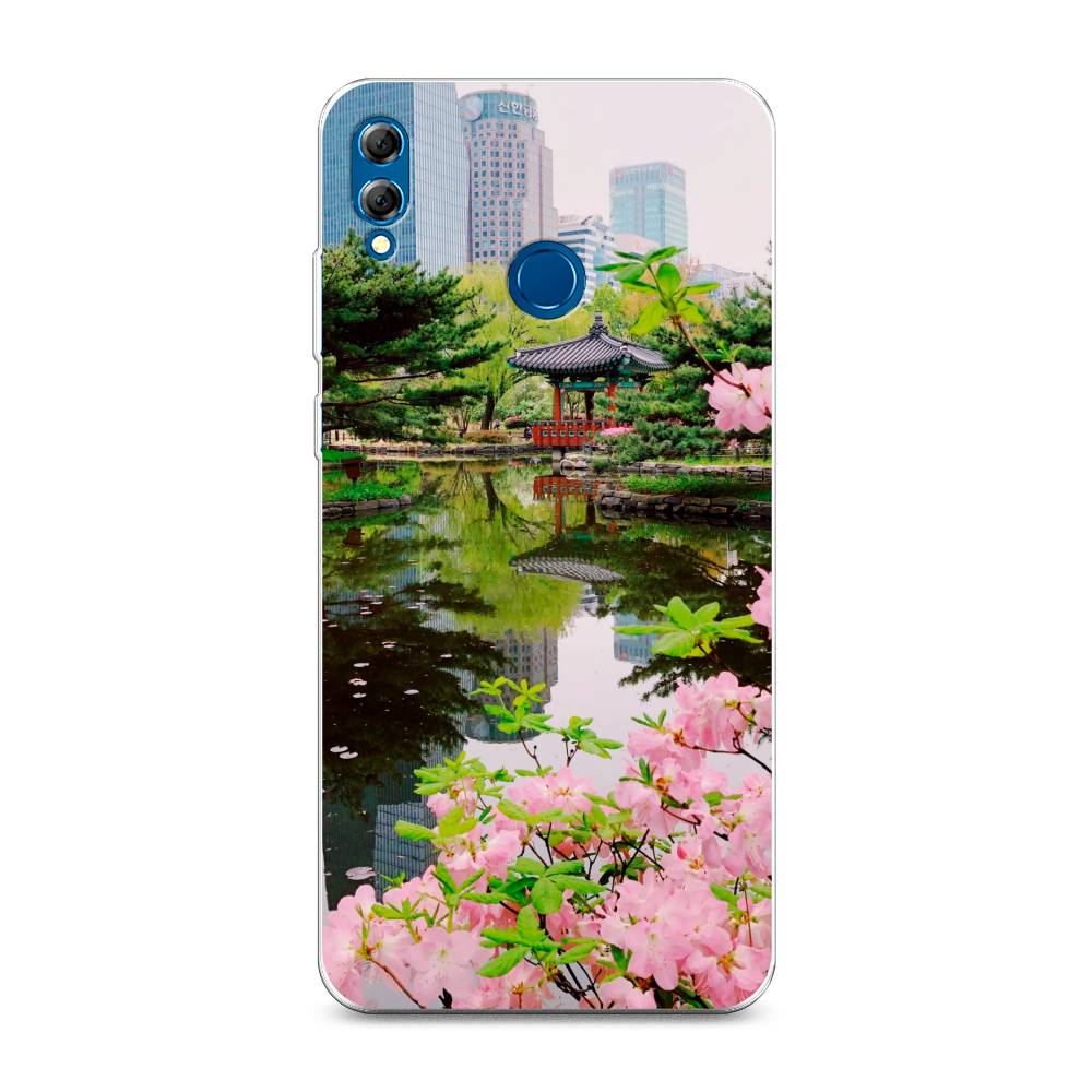 

Чехол на Honor 8X Max "Сакура возле озера", Зеленый;розовый;голубой, 66550-2