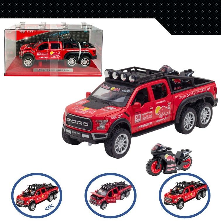 

Машинка металлическая WIZZAL инерционная коллекционная 1:24 Ford Raptor 6х6, Красный, 08937