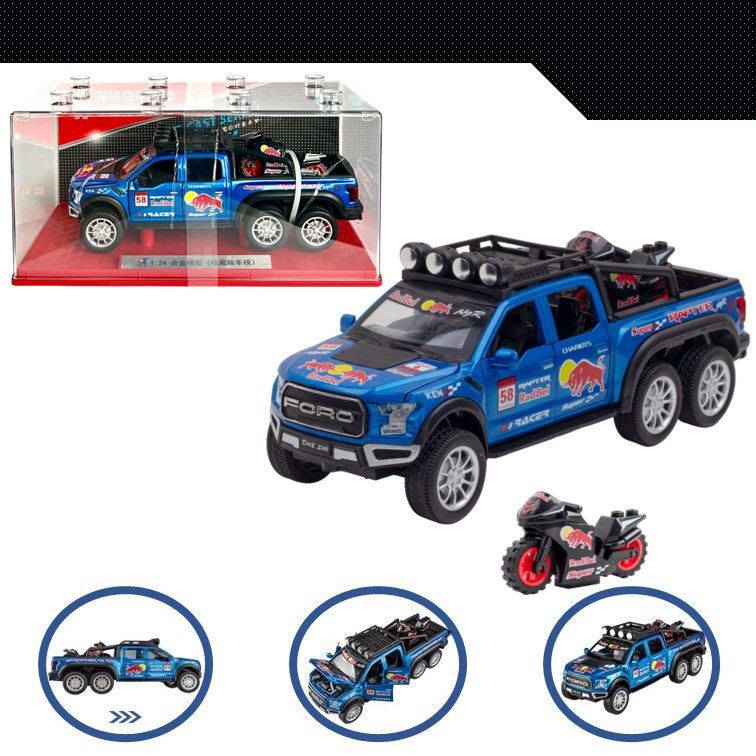 

Машинка металлическая WIZZAL инерционная коллекционная 1:24 Ford Raptor 6х6, Синий, 08921