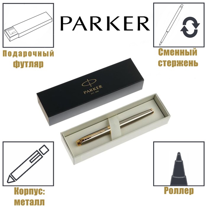 Ручка роллер Parker IM Core Brushed Metal GT T321, серебряный корпус из латуни