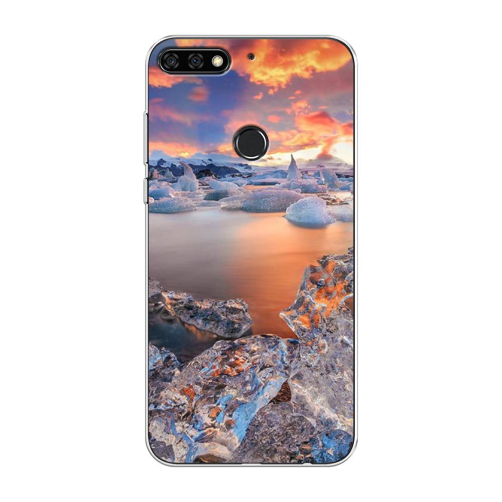 

Чехол на Huawei Y7 Prime 2018 "Ледники", Синий;оранжевый, 66450-2