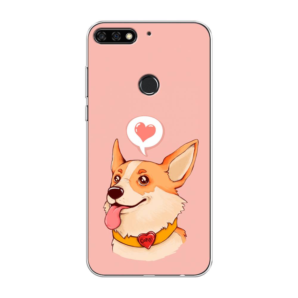 

Чехол на Huawei Y7 Prime 2018 "Корги язык", Розовый;коричневый, 66450-1