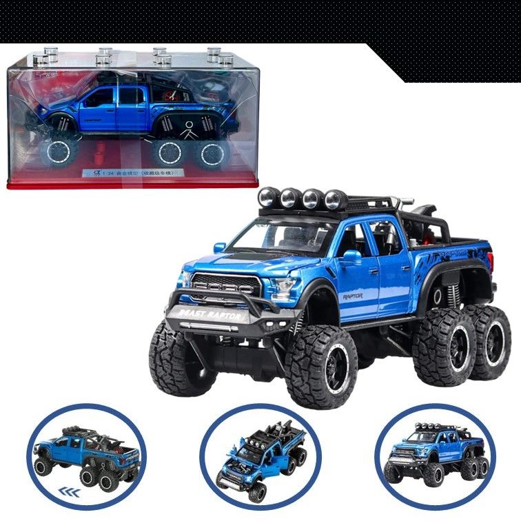 

Машинка металлическая WIZZAL инерционная коллекционная 1:24 Ford Raptor 6х6, Синий;черный, 08875