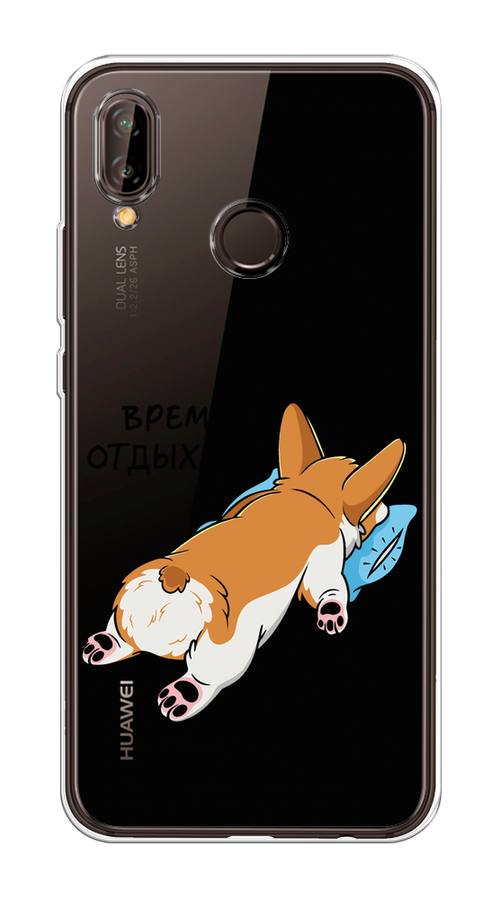 

Чехол на Huawei Nova 3 "Корги отдыхает", Черный;коричневый;голубой, 66150-1