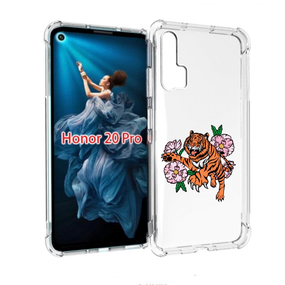 

Чехол бампер MyPads тигры-цветочные для Honor 20 Pro противоударный, Прозрачный, Tocco