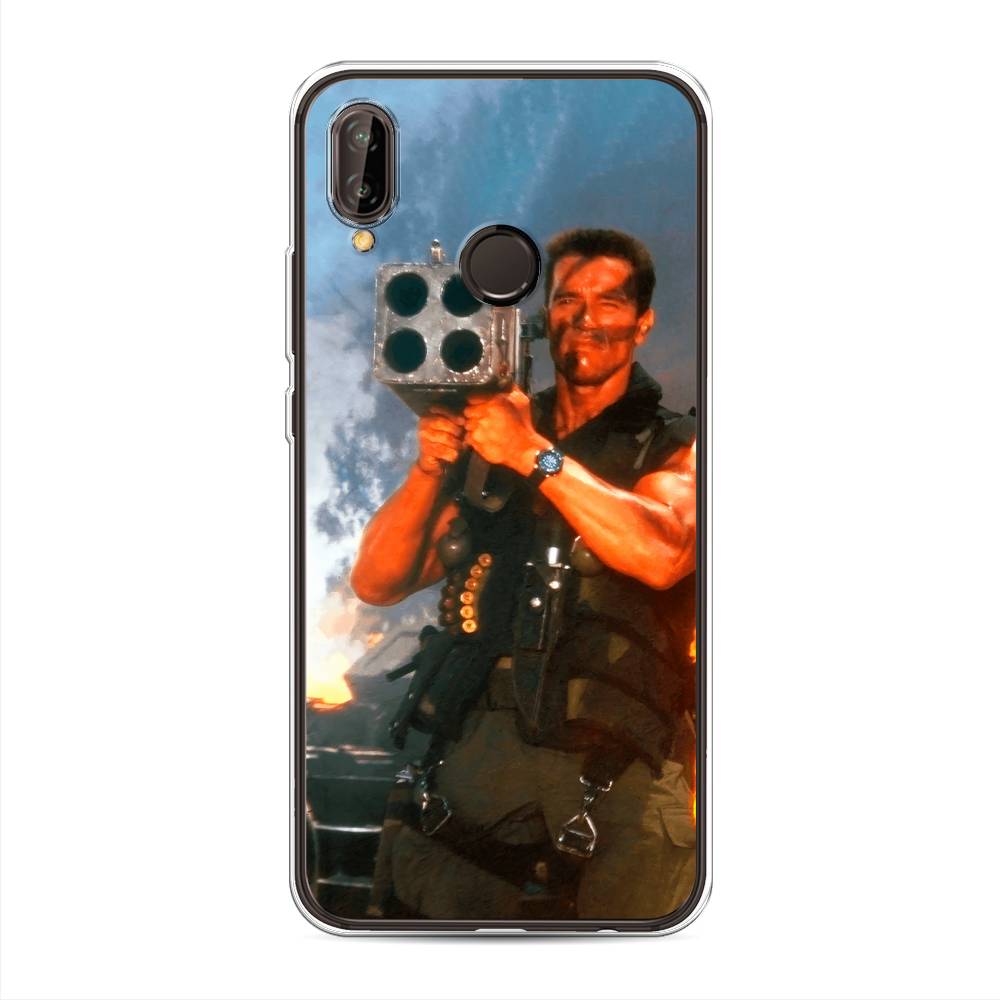 

Чехол на Huawei Nova 3 "Арнольд Шварцнеггер с базукой", Голубой;коричневый, 66150-6