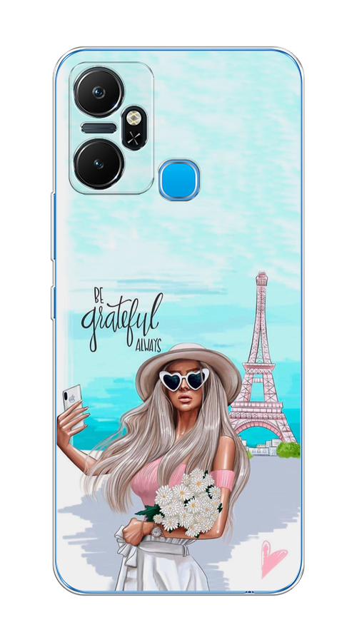 

Чехол на Infinix Smart 6 Plus "Селфи Париж", Голубой;бежевый, 3102350-6