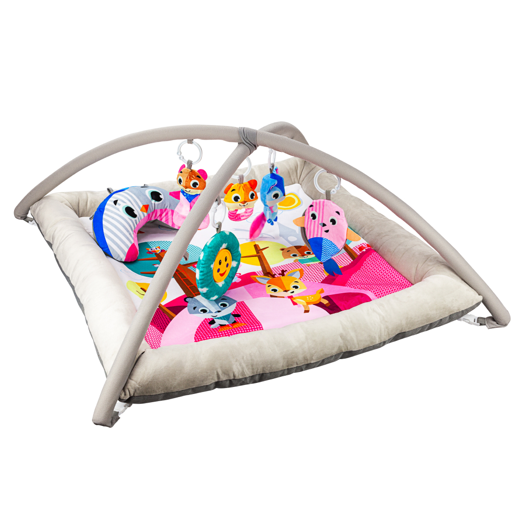 фото Развивающий игровой коврик solmax для новорожденных с дугой и игрушками, бежевый/розовый