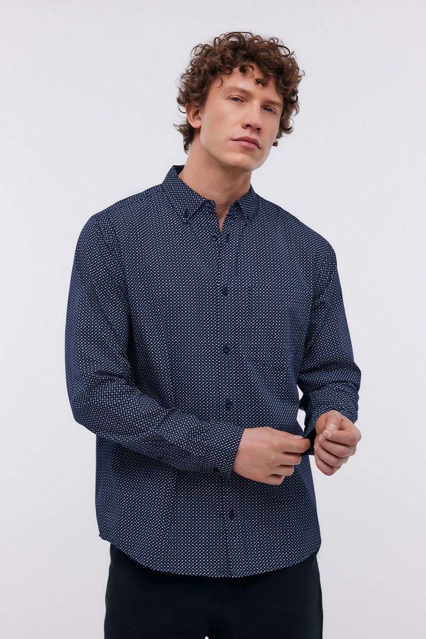 

Рубашка мужская Baon B6624014 синяя 2XL, Синий, B6624014