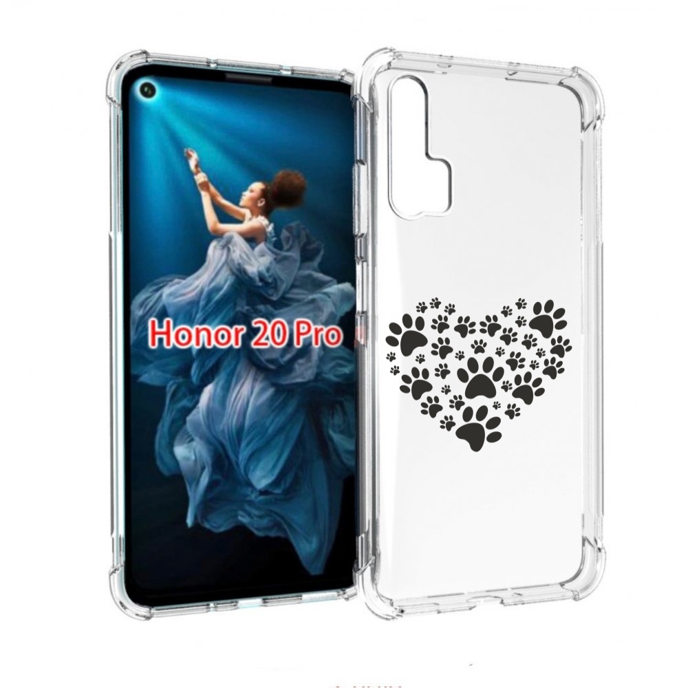 

Чехол бампер MyPads следы-в-сердечке для Honor 20 Pro противоуда, Прозрачный, Tocco