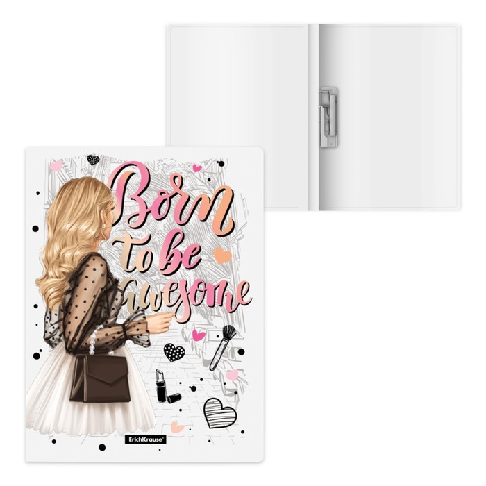 

ErichKrause Папка с зажимом A4, 550мкм, ErichKrause Fashion Girls (stylish), тиснение, с р, Белый