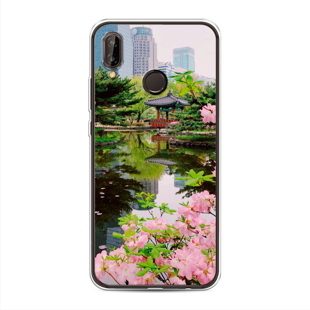 

Чехол на Huawei Nova 3 "Сакура возле озера", Зеленый;розовый;голубой, 66150-2