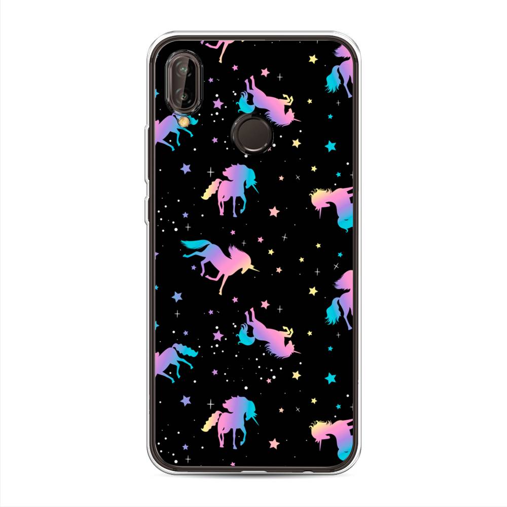 

Чехол на Huawei Nova 3 "Единороги градиент", Черный;розовый;голубой, 66150-1