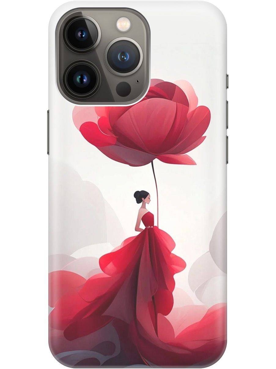 

Силиконовый чехол на Apple iPhone 14 Pro Max с рисунком "Цветочная девушка в красном", Белый;красный, 20000371