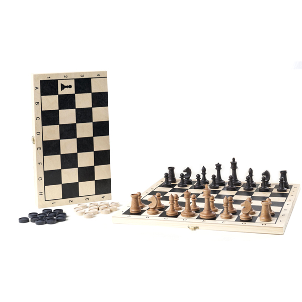 фото Игра 2в1 малая с классическими буковыми шахматами (шахматы, шашки) "классика" (400*200*60) фабрика игр