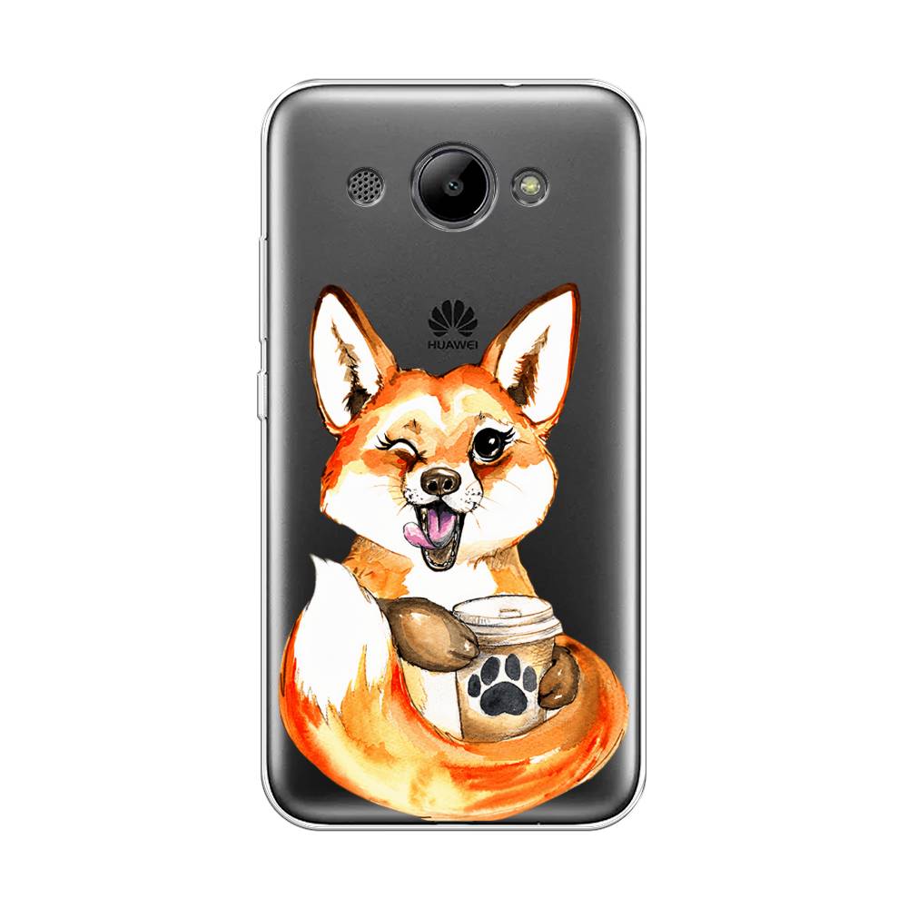 

Чехол на Huawei Y3 2018 "Подмигивающая лиса с кофе", Оранжевый;белый;коричневый, 65850-4