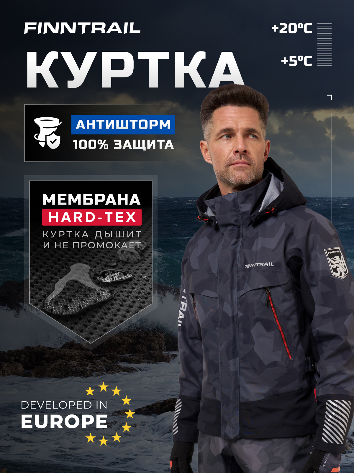 Мембранная Куртка FINNTRAIL Speedmaster, CamoShadowBlack (размер L)