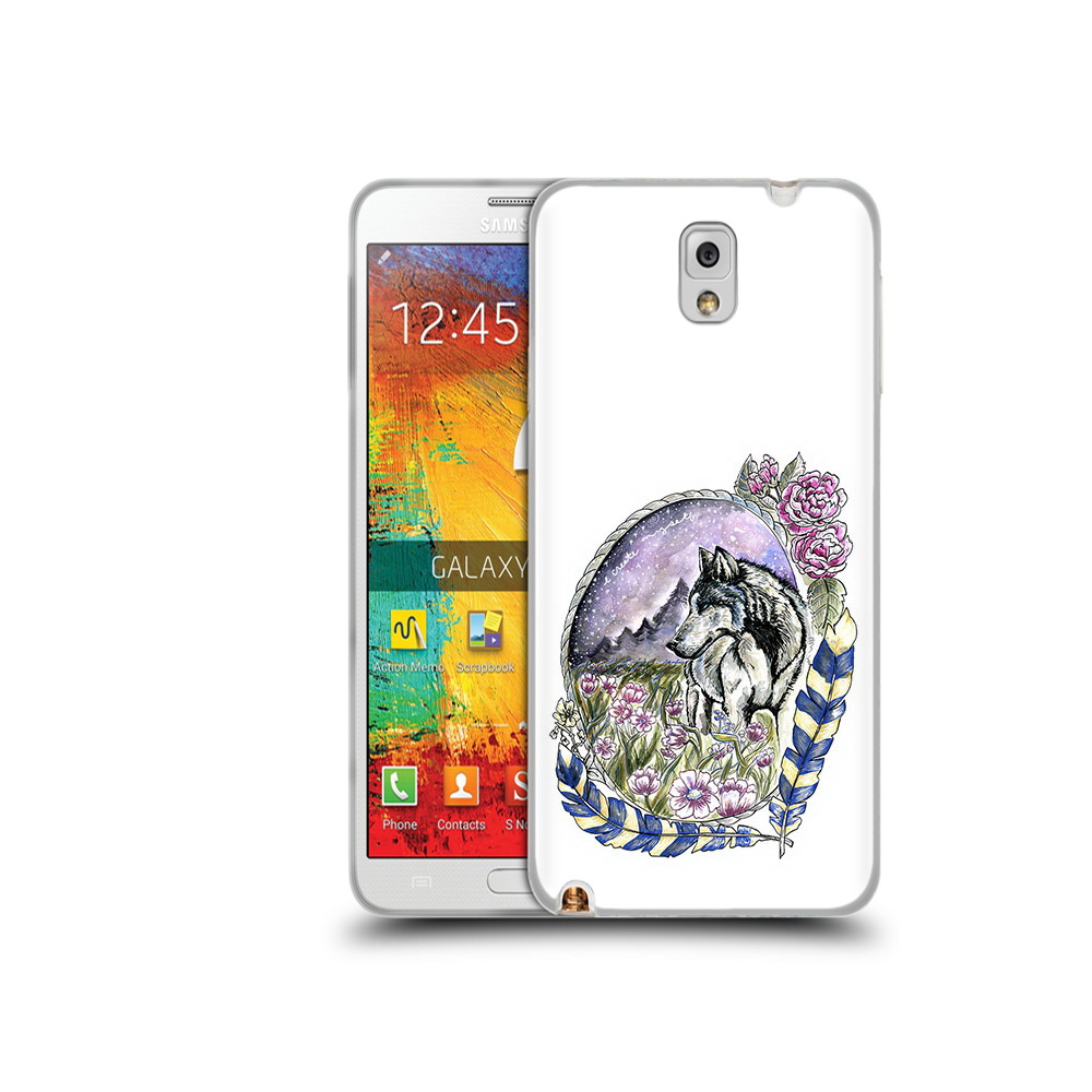 

Чехол MyPads Tocco для Samsung Galaxy Note 3 нарисованный волк в цветах с перьями, Прозрачный, Tocco