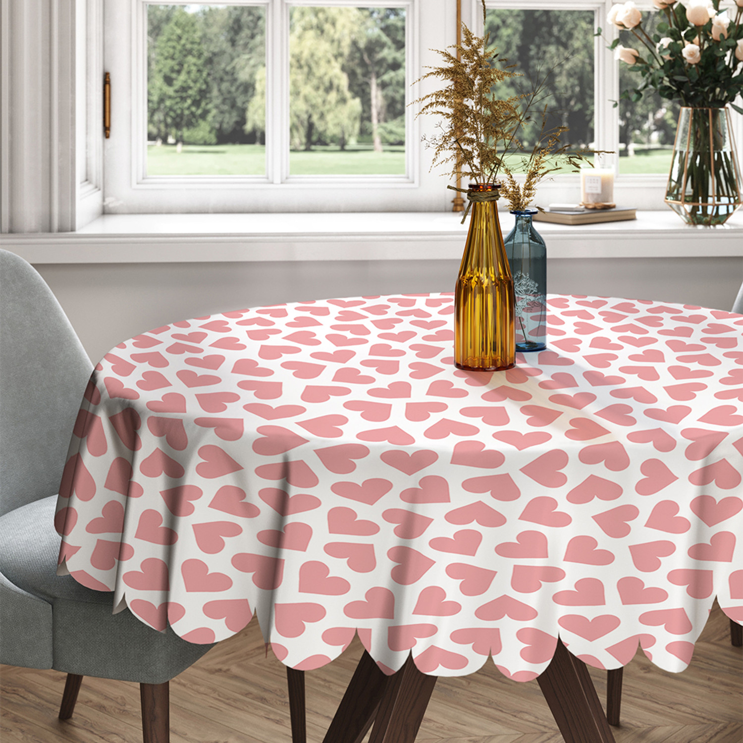 

Скатерть круглая тканевая на стол JoyArty Pink heart 150х150 см, Белый, серия 1-203