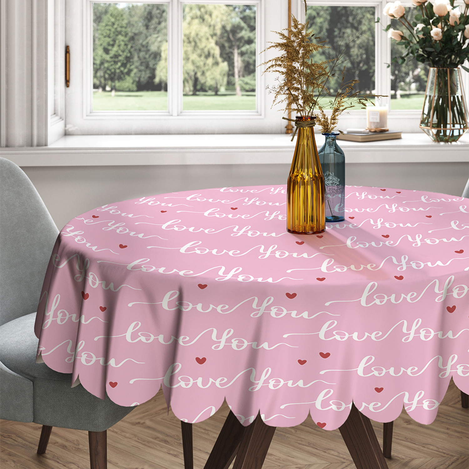 

Скатерть круглая тканевая на стол JoyArty love you 150х150 см