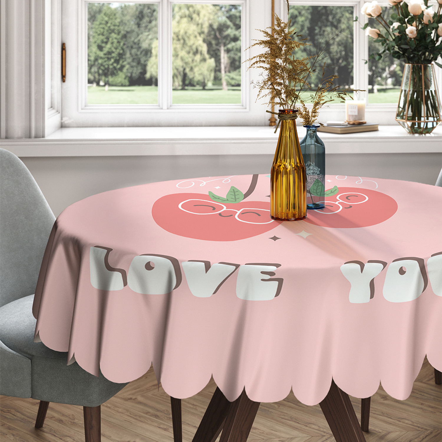 фото Скатерть круглая тканевая на стол joyarty вишневая любовь 150х150 см