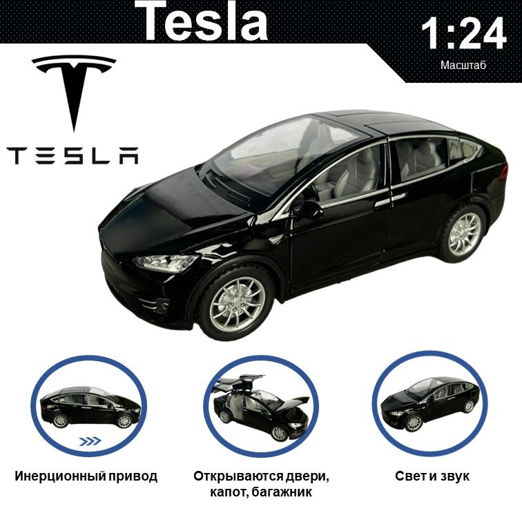 

Машинка металлическая WIZZAL инерционная коллекционная модель 1:24 Tesla, Черный, 08017