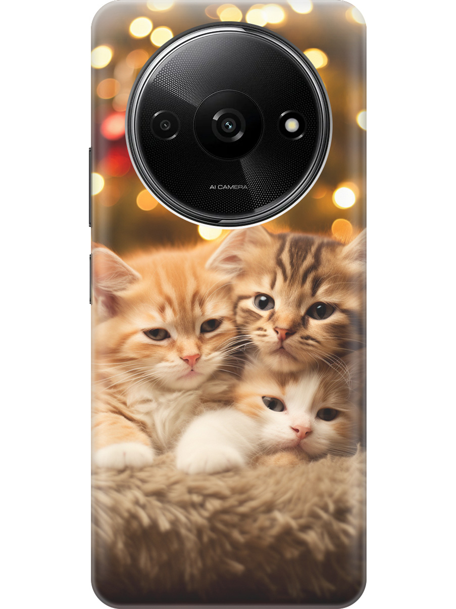 

Силиконовый чехол на Xiaomi Redmi A3 с рисунком "Котята и Новый Год", Бежевый;желтый, 20012118
