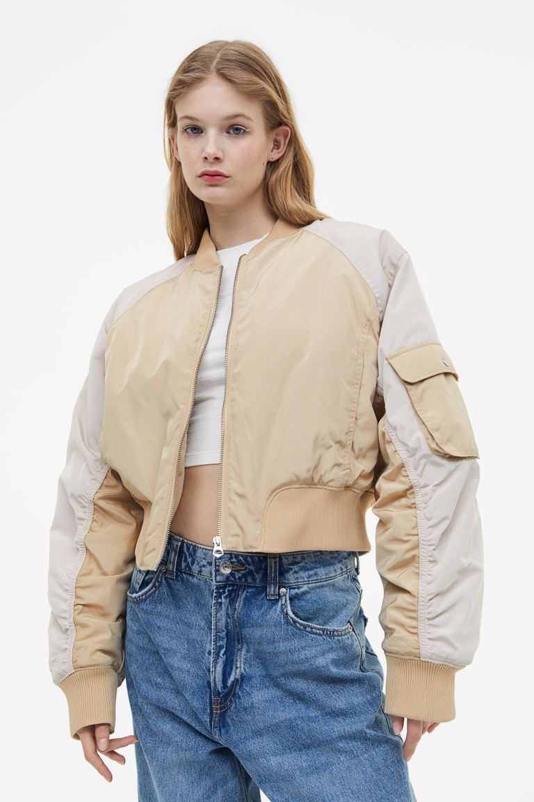 

Бомбер женский H&M 1131232002 бежевый XS (доставка из-за рубежа), 1131232002