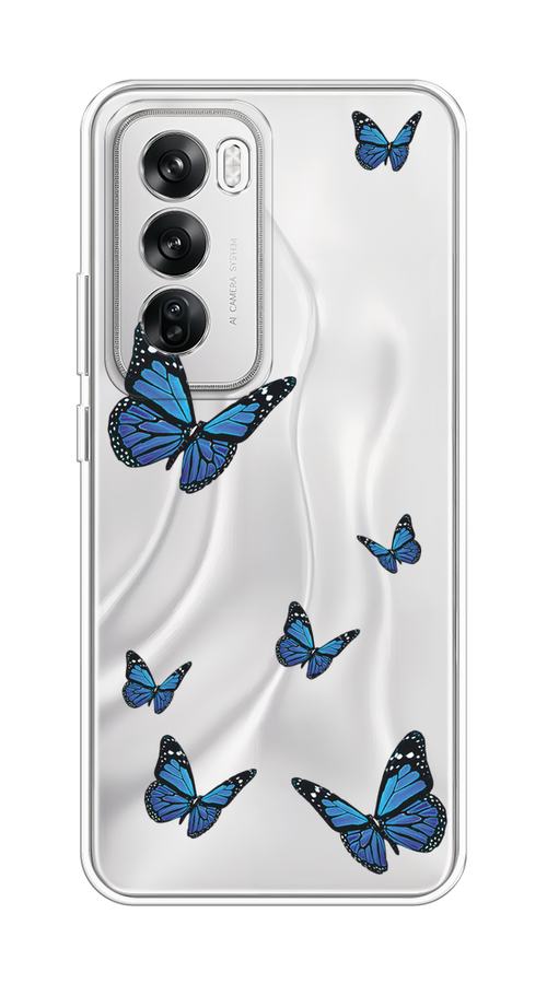 

Чехол на Oppo Reno 12 "Blue butterflies", Синий;черный, 2517450-1