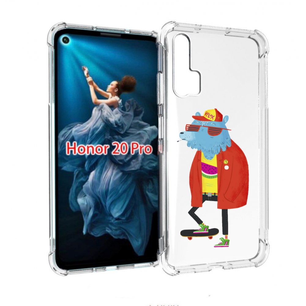 

Чехол бампер MyPads медведь на скейте для Honor 20 Pro противоуд, Прозрачный, Tocco
