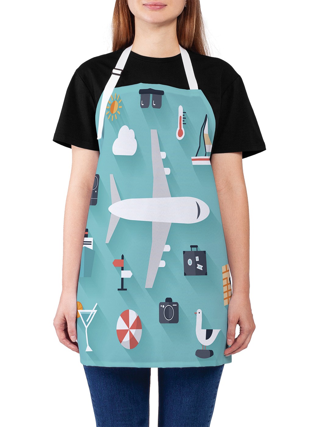 

Фартук женский JoyArty для готовки "Разнообразие путешествий", универсальный размер, Розовый