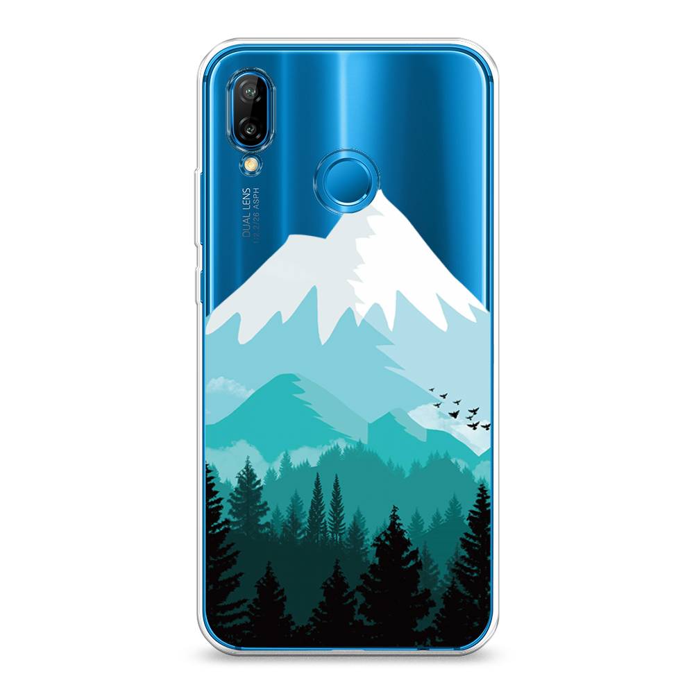 

Чехол на Huawei Nova 3E "Синяя снежная гора", Белый;голубой, 65650-2