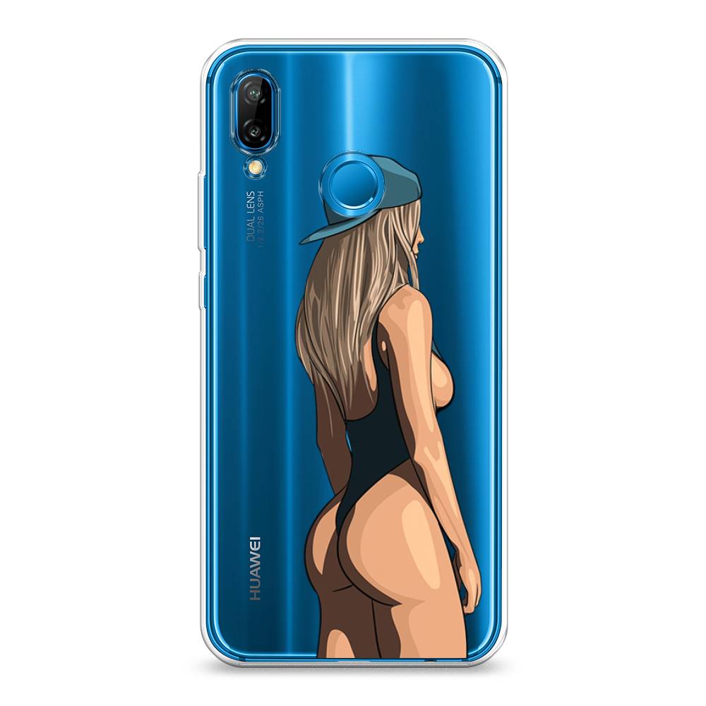 

Чехол на Huawei Nova 3E "Девушка в черном купальнике", Зеленый;бежевый;черный, 65650-6