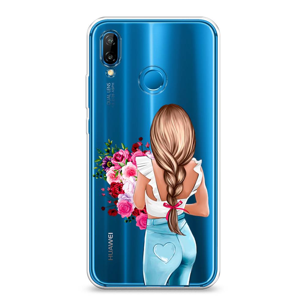 

Чехол на Huawei Nova 3E "Девушка с цветами", Коричневый;розовый;голубой, 65650-6