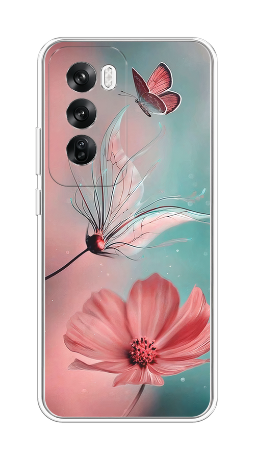 

Чехол на Oppo Reno 12 "Бабочка и цветок", Голубой;розовый, 2517450-1