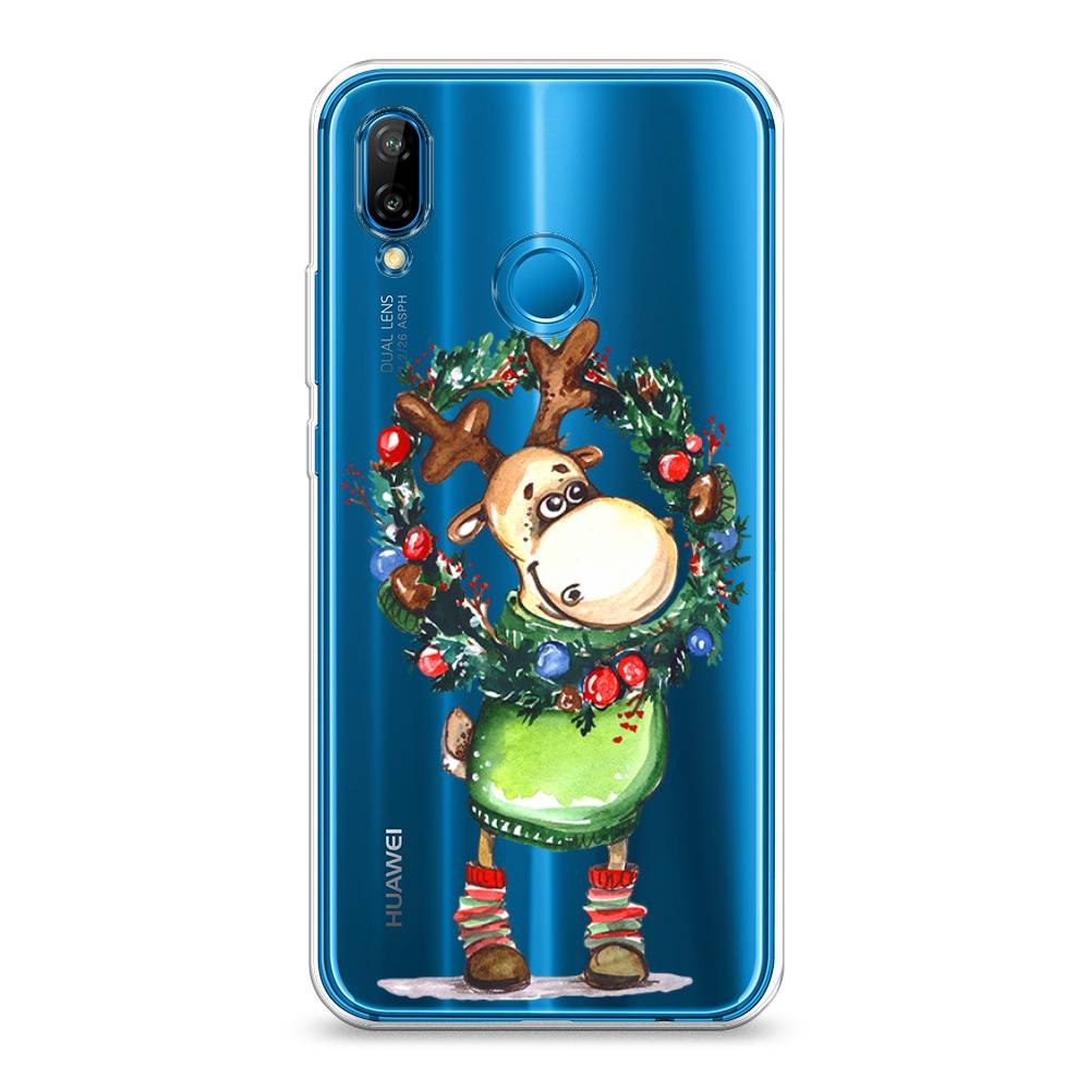 

Чехол на Huawei Nova 3E "Олень с новогодним венком", 65650-4