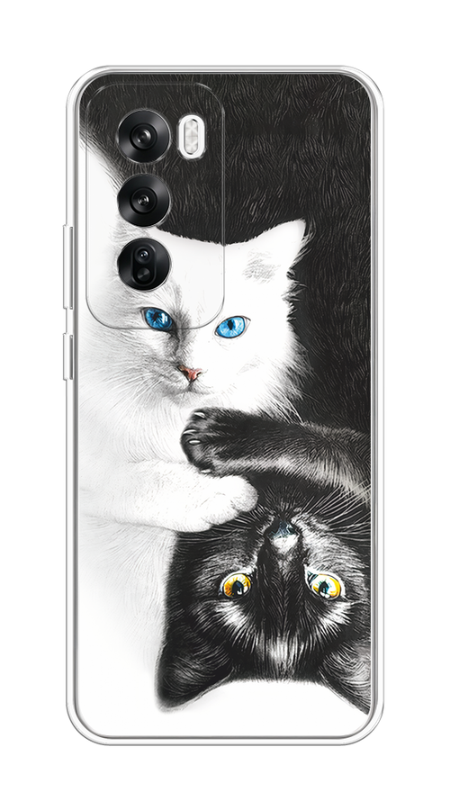 

Чехол на Oppo Reno 12 "Коты Инь-Янь", Черный;белый;голубой, 2517450-1