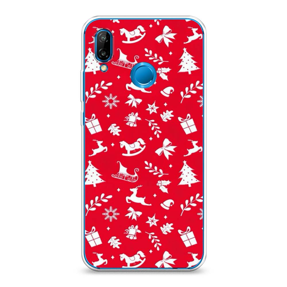 

Чехол на Huawei Nova 3E "Красный новогодний фон", Красный;белый, 65650-5