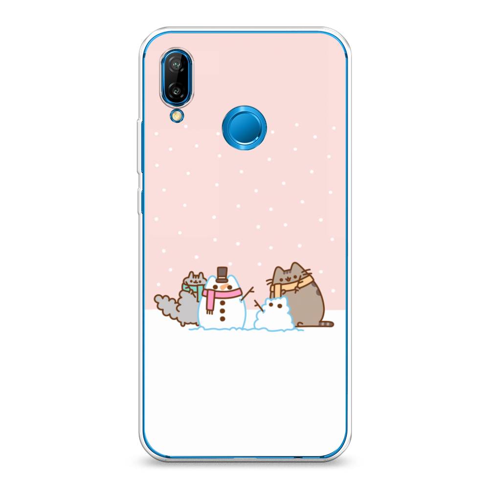 

Чехол на Huawei Nova 3E "Котики в снегу", Розовый;белый;серый, 65650-5
