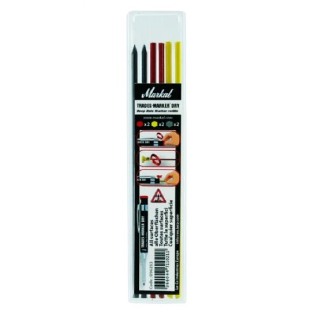Стержни для карандаша Markal Trades Marker Dry, разноцветные, 6 шт 96263
