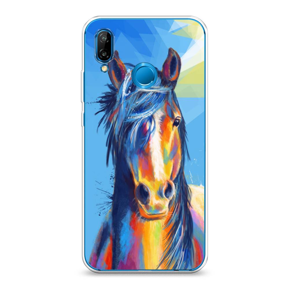 

Чехол на Huawei Nova 3E "Лошадь арт 3", Голубой;желтый;синий, 65650-1