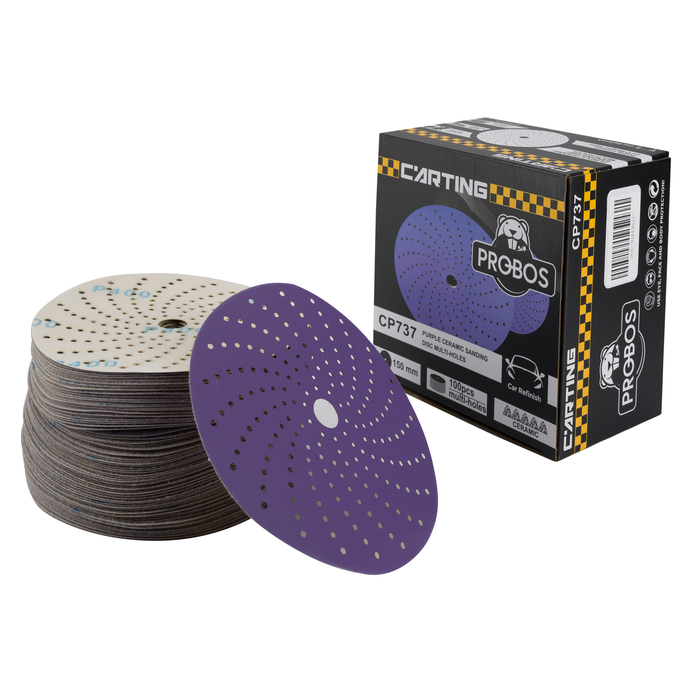 Круг шлифовальный c мультипылеотводом Purple PROBOS CP737 CERAMIC Hookit , P400, 150 мм