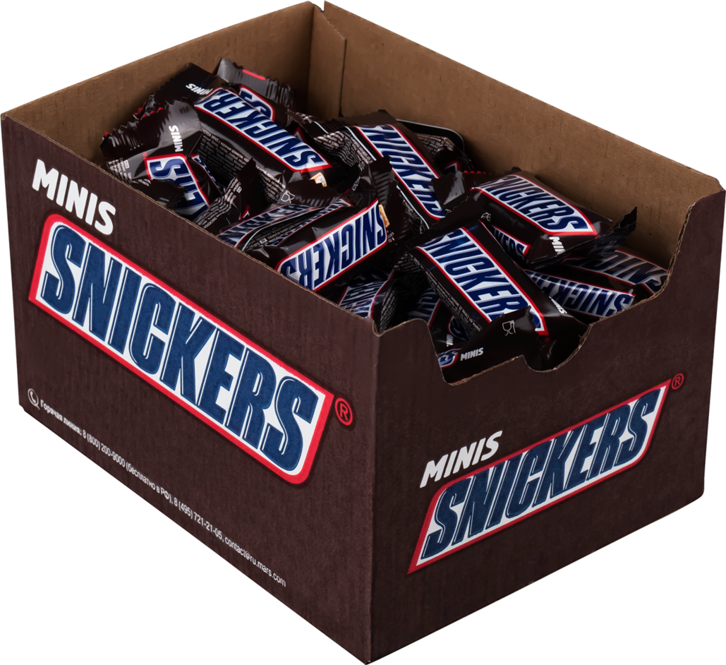 Шоколадные конфеты Snickers Minis, Молочный шоколад, Арахис, Нуга, Карамель, Коробка, 1кг